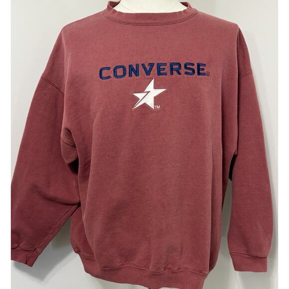 Vintage Converse Sweatshirt Mens L Embroidered All Star Y2K Pullover Crew Salmon - Picture 1 of 3
